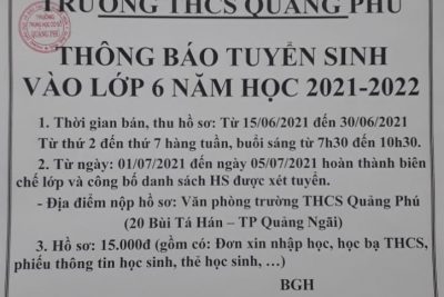 THÔNG BÁO TUYỂN SINH LỚP 6 NĂM HỌC 2021-2022